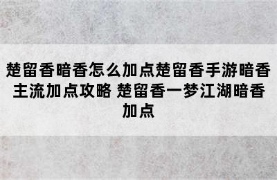 楚留香暗香怎么加点楚留香手游暗香主流加点攻略 楚留香一梦江湖暗香加点